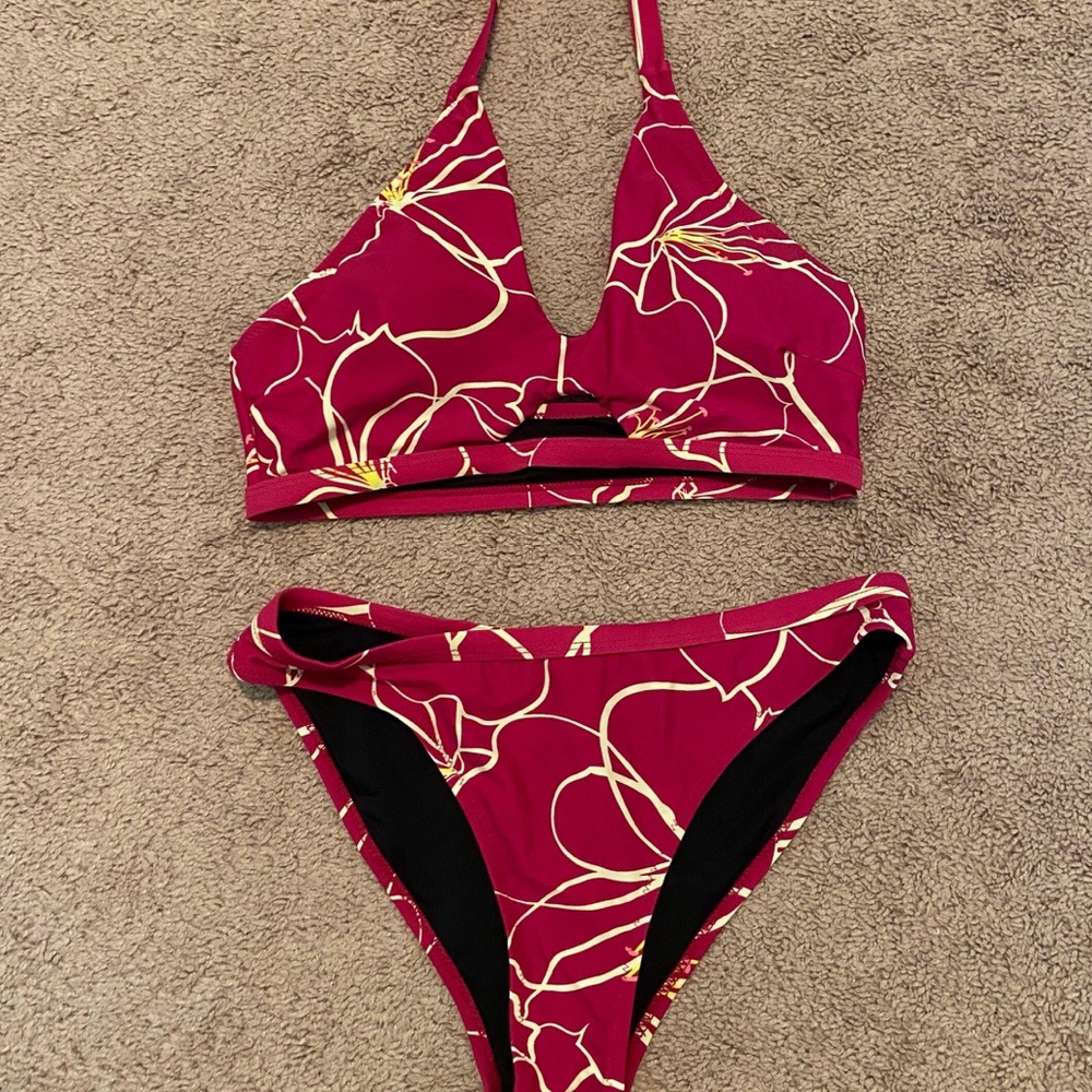Cupshe Magenta Floral Pink Bikini Set